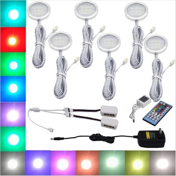 

RGBW RGB+White LED Under Cabinet Light 6 Lamps Kit with IR Remote Control Dimmable for Kitchen Accent Decoration Lighting