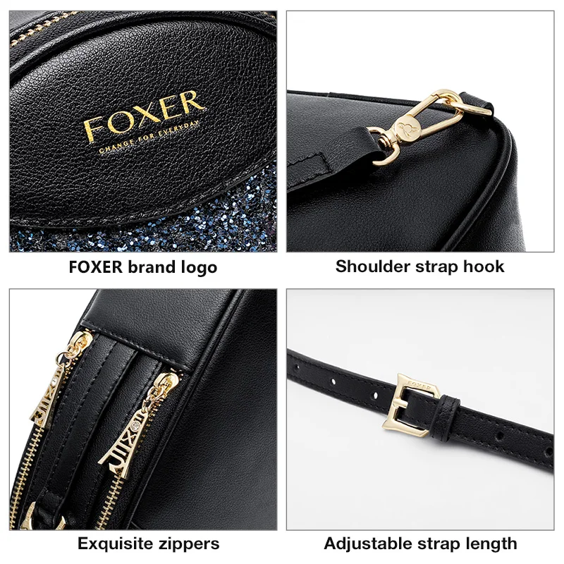 FOXER из воловьей кожи блестящие кожаные Мини Блестящие сумочки женские маленькие