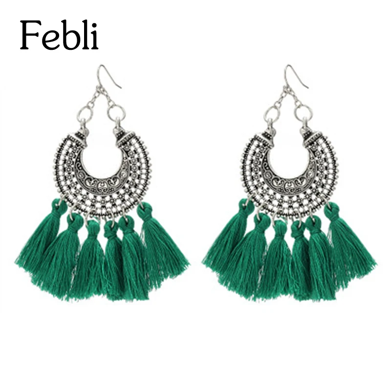 Febli Tibetan Hollow Out Fringed Chandelier Earrings For Women Wholesale Multicolor Tassel Statement Ethnic Earring Silver Color | Украшения