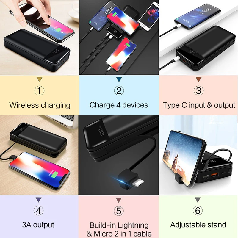 LINGCHEN Qi Wireless Charger Power Bank 20000mAh Portable External Battery Charger PowerBank 20000 mAh for iphone for Samsung s9 LINGCHEN Qi Wireless Charger Power Bank 20000mAh Portable External Battery Charger PowerBank 20000 mAh for iphone for Samsung s9