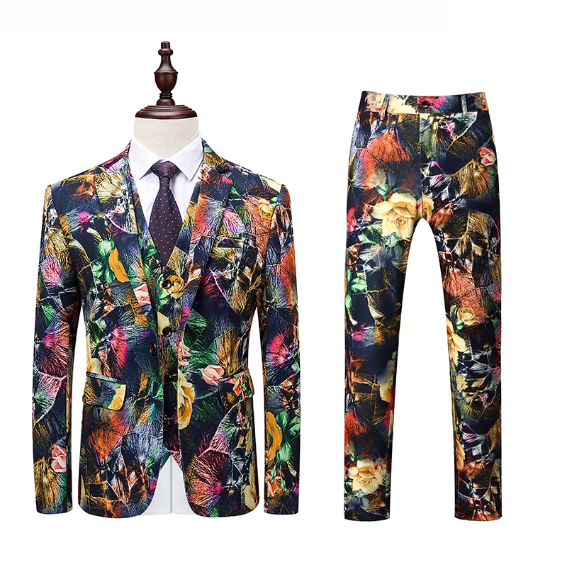 2018 New Arrive Floral Print Fashion Casual Suits 3piece (Jacket+vest+pants) Hip Hop Casual 2018 New Arrive Floral Print Fashion Casual Suits 3piece (Jacket+vest+pants) Hip Hop Casual
