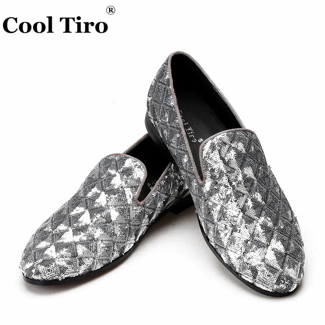Silver Sequin canvas Slippers Men's Loafers (4)