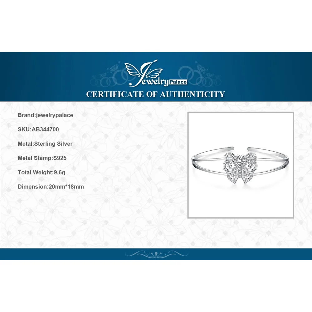 JewelryPalace 925 пробы 100% серебро Винтаж филигрань полые бабочка разделение браслет на