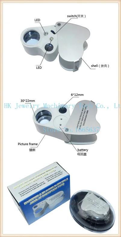 

2in1 2 LED 30X 22mm 60X 12mm Loop Jeweler Eye Loupe Glass Lens Double Lens