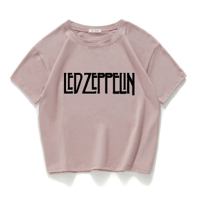 Led zeppelin, жесткая рок-Футболка, женская, хлопок, уличная мода, народный рок, короткая футболка, женская, с круглым вырезом, в стиле панк, графический, Женский кроп-топ - Цвет: B434 pink