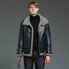 Шуба Мужская Меховая куртка мужская овчина куртки пальто из натуральной кожи Топы синие модные повседневные зимние coldproof