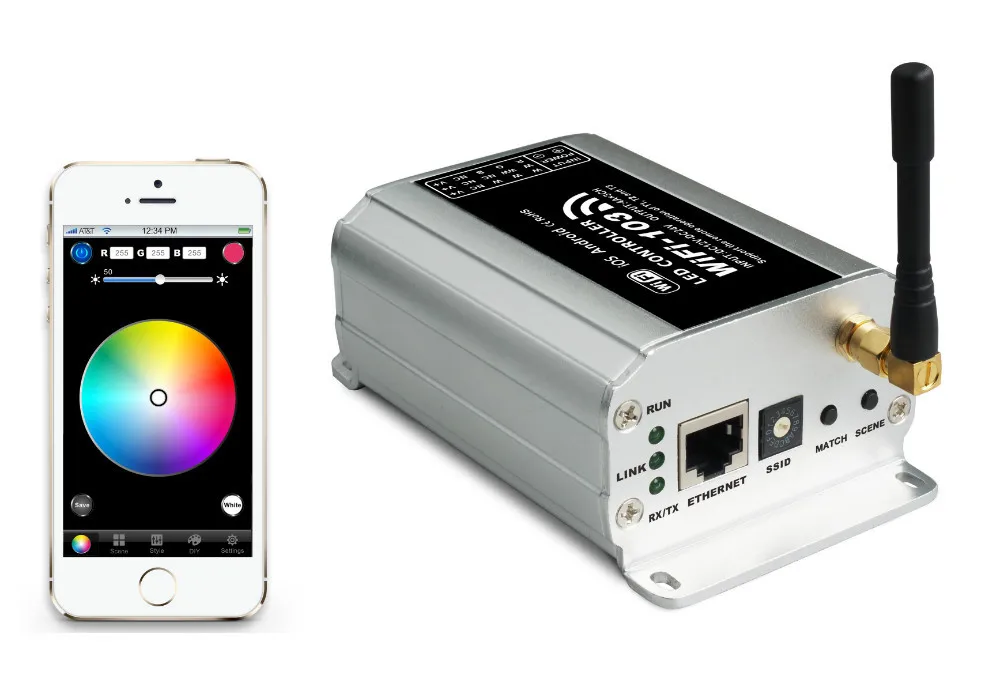 

WiFi-103 Controller;Support direct-connection or through a router two wifi connection modes;DC12-24V input;4A*3CH output