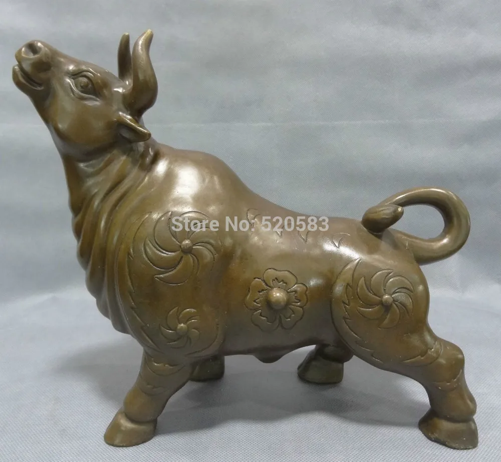

12" China Bronze Home Fu Bull Ox Up Head Moo Statue