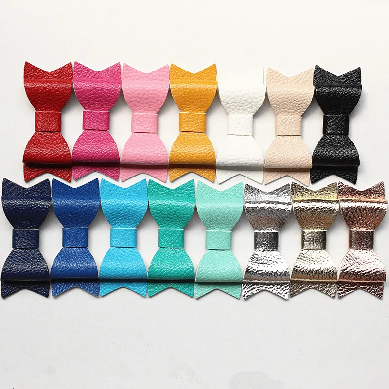 

100pcs/lot PU Leather Hair Accessories No Clips Synthetic Leather Felt Shinning 7*2.8cm Princess Headwear Rose Gold Hair Kids