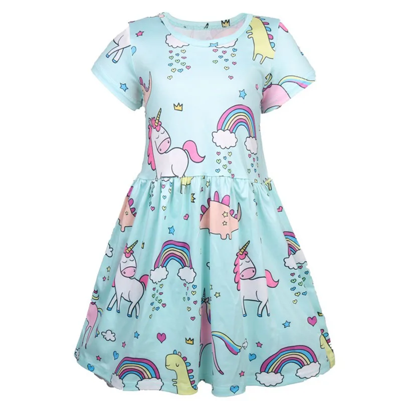 

Unicorn Birthday Dress Casual Cartoon Pattern Princess Dresses Girls Clothing 2019 Summer Chirldren Cotton Clothes 4-8 Years
