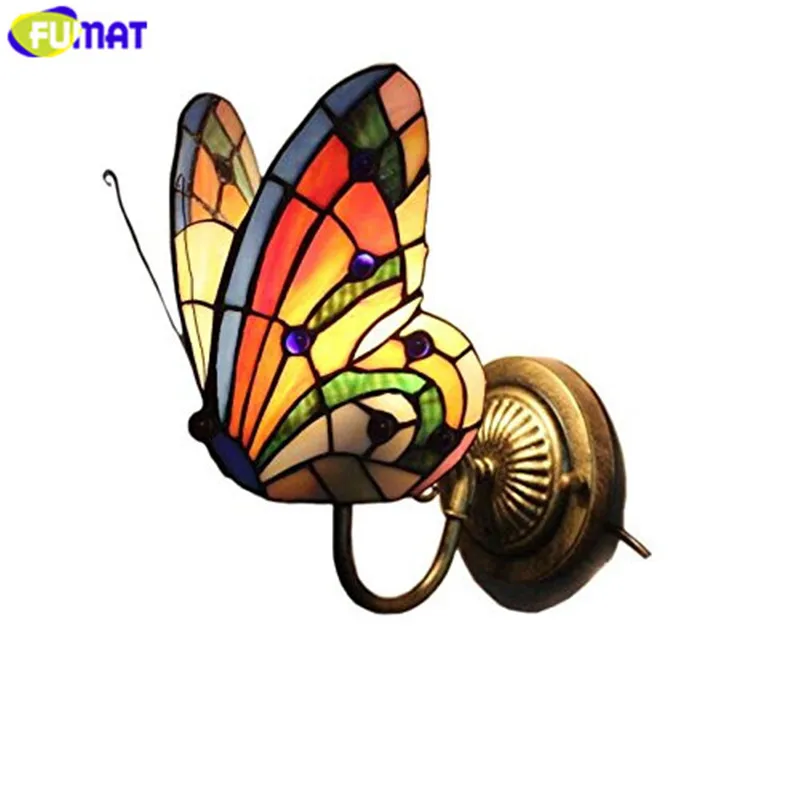 8Butterfly Stained Glass Tiffany Wall Sconce Lighting Fixture