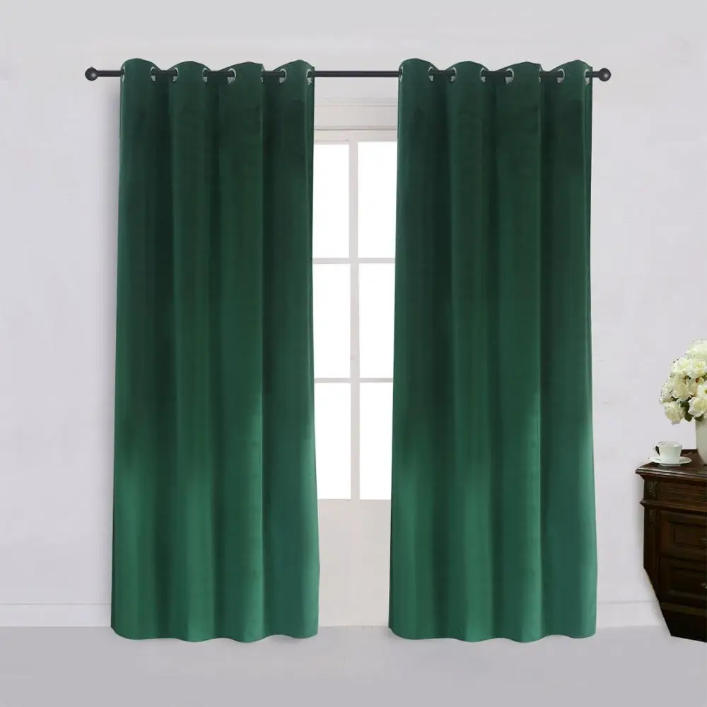 Роскошные бархатные затемненные занавески s для гостиной, высокая затеняющая сплошная занавеска для спальни, жалюзи, занавески на окна, двери, синий, желтый - Цвет: Dark-green