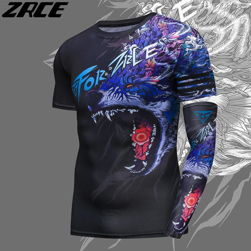 Billig ZRCE 3D Print Wolf Männer Hemd Mit Arm Hülse O ansatz sommer Lustige Cosplay Kostüm Fremden Kühlen Dinge Streewear Dünne T hemd