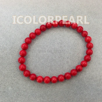 

WEICOLOR Lovely 6-7mm Round Red Man-made Coral Bracelet On Elastic. Free Shipping!