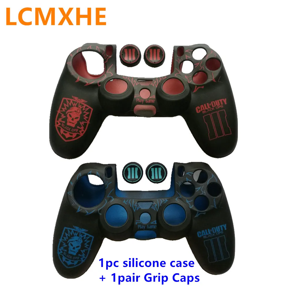 

For PS4 Slim Pro Controller Pattern Silicone Protective Case Skin cover with grips caps for Sony Playstation 4 Wireless joystick