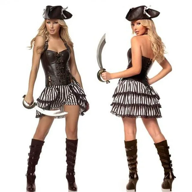 

Sexy Women Pirate Costume high quality Fancy Dress Carnival Perfor mance Halloween Adult Party Cosplay Costumes With Hat