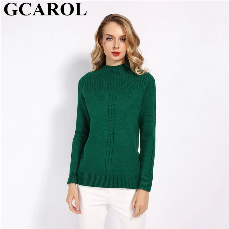 

GCAROL 2019 Fall Winter Stand Collar Twist Sweater Stretch Korean Candy Jumper High Street Basic Render Knit Pullover S-XL