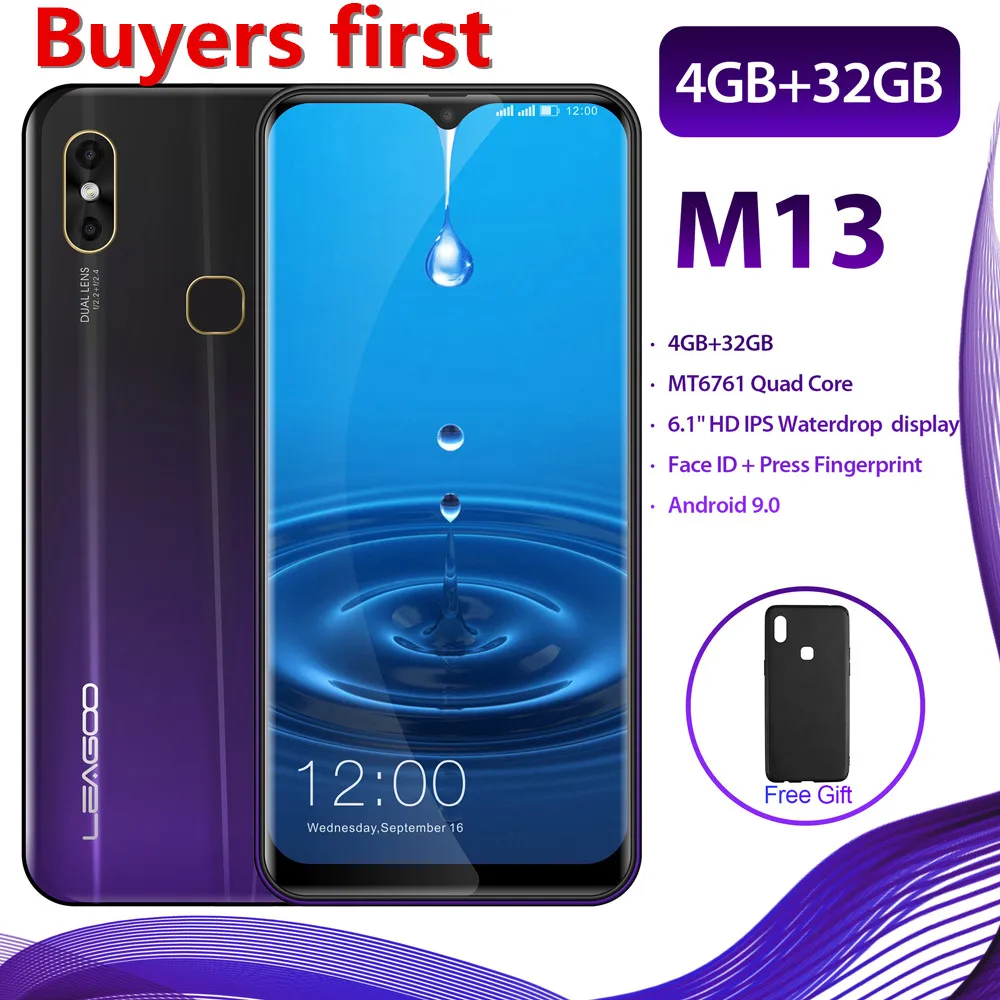 LEAGOO M13 смартфон с 6 1-дюймовым дисплеем четырёхъядерным процессором MT6761 ОЗУ 4 Гб
