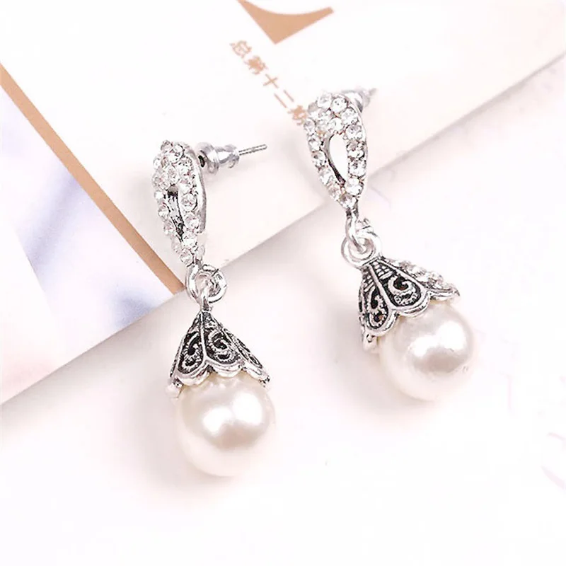 Vintage Jewelry Gray/White Imitation Pearl Earrings Women Wedding Earings