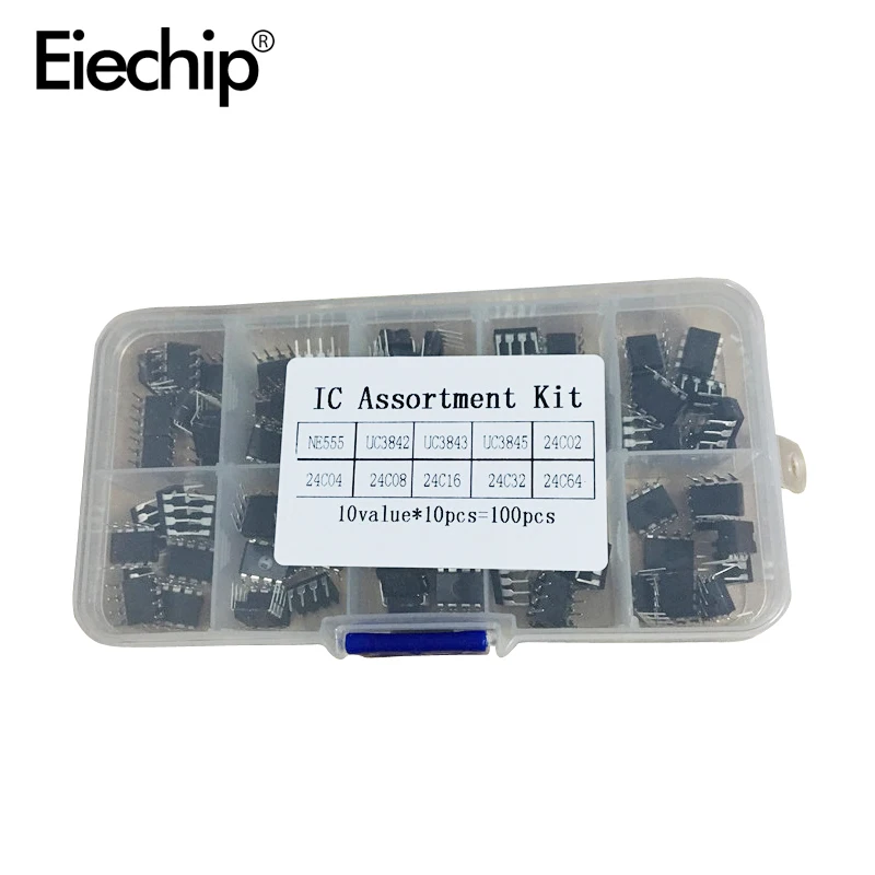 

100pcs/lot In common use DIP IC kit NE555 UC3842 UC3843 UC3845 24C02 24C04 24C08 24C16 24C32 24C64 DIP each 10pcs
