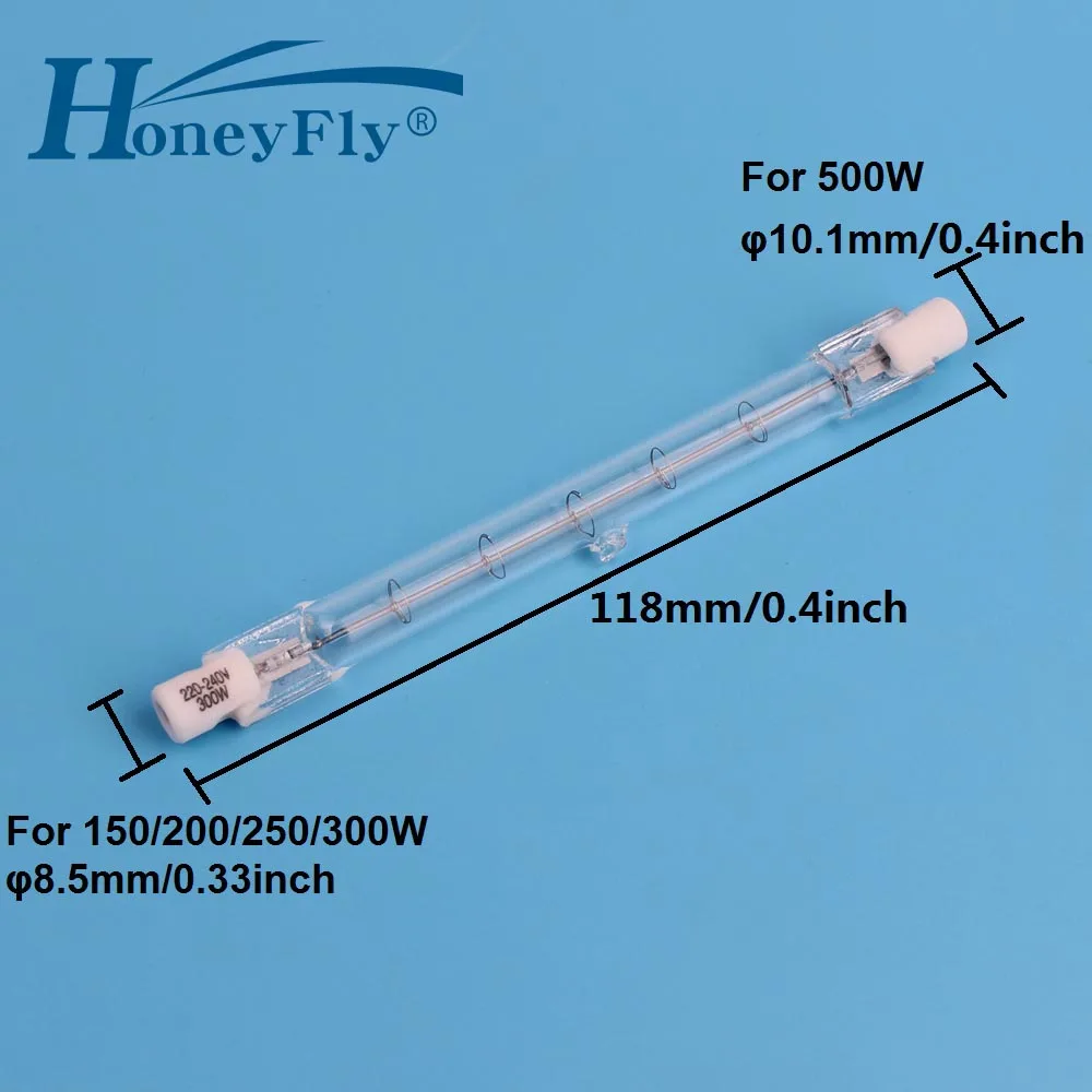 HoneyFly 1 шт. J118 галогенные лампы 220 V/110 V 150W 200W 250W 300W 500W R7S с двумя концами, 118 мм нити потолочные светильники кварцевая трубка