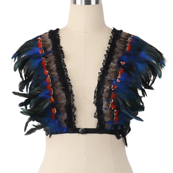 

Womens Fashion Feather Shoulder Epaulettes steampunk Harness Cage Crop Tops Lingerie Festival BurningMan Wear Angel Wings Dress