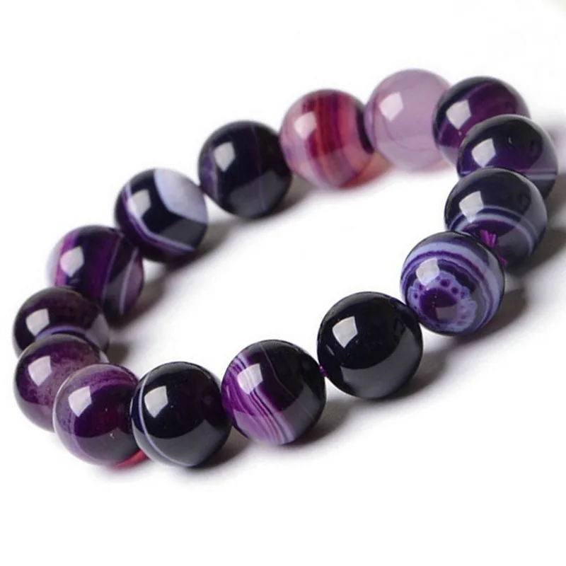 

Natural Stones Sardonyx Purple Stripe Agate Bracelets Round Beads Bangle Men Women Crystal Quartz Jewelry Love Energy Gift