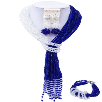 

African Royal Blue Transparent Ethnic Women Wedding Crystal Beads Bridal Jewelry Sets 10C-WJ-13