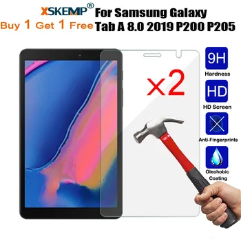

XSKEMP 2Pcs/Lot 9H Tempered Glass For Samsung Galaxy Tab A 8.0 2019 P200 P205 Tablet Screen Protector Protective Front Film Skin