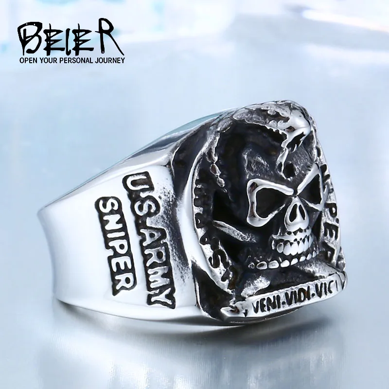 

BEIER New Unique Design Punk Snake Skull Ring for man Gothic Animal 316L Stainless Steel Jewelry Hot Sell party gift BR8-445