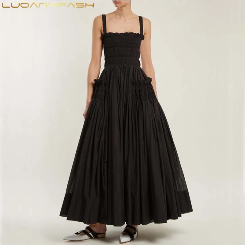 

New Summer Strap Dress Sleeveless Black High Waist Dresses For Women Maxi Long Party Backless Vestidos 2018 New Fashion Clothing