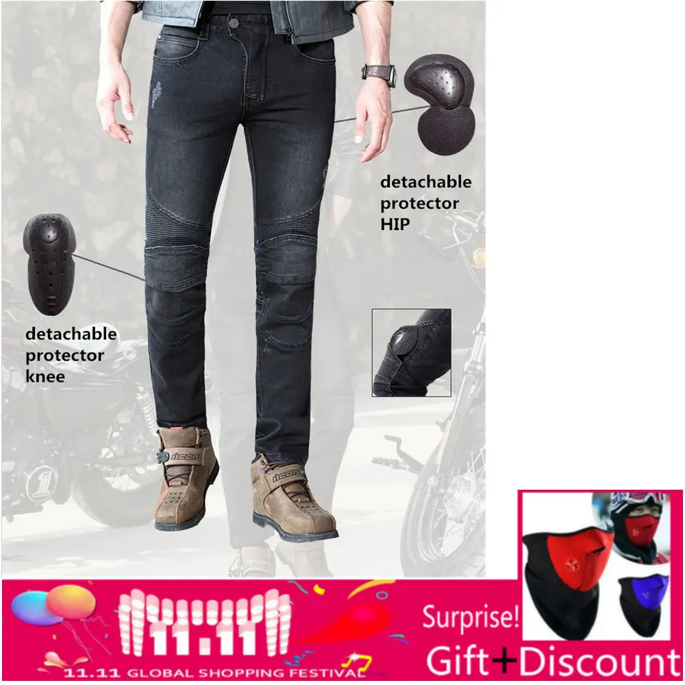 

2018 NEW Uglybros Featherbed Jeans Black Men's Motorcycle Jeans Protection moto pants detachable protector racing pants