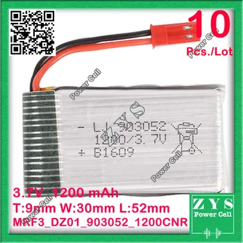 

10pcs.Safety Packing, 2pin Connector 3.7V lithium Polymer battery 903052 1200mah for UAV UAS Drone Zone mini drone fpv 9x30x52mm