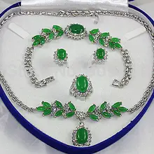 Напылением зеленый драгоценный камень Цепочки и ожерелья браслет, кольцо, серьги Набор ААА кварц изысканные свадебные широкий часы Крылья женские королева
