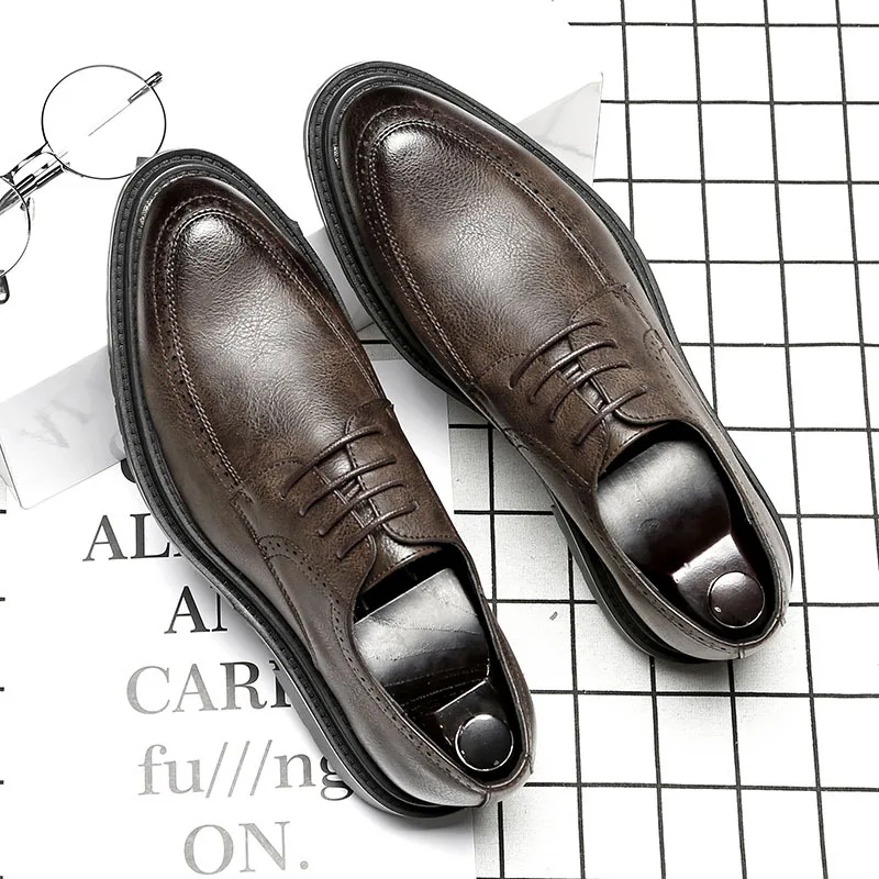En Pointu gray Décontractée porter brown Hommes Hard Size38 Black Robe up Mode Chaude Coréenne De Bout Cuir Dentelle Vente 44 Chaussures D'affaires YwSqxR
