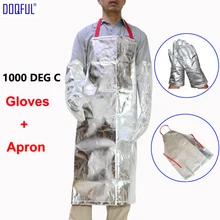 Термальность излучения 1000 градусов с алюминиевым покрытием перчатки с Рабочий Фартук тепла устойчивость к высокой температуре Рабочая Алюминий Фольга перчатки