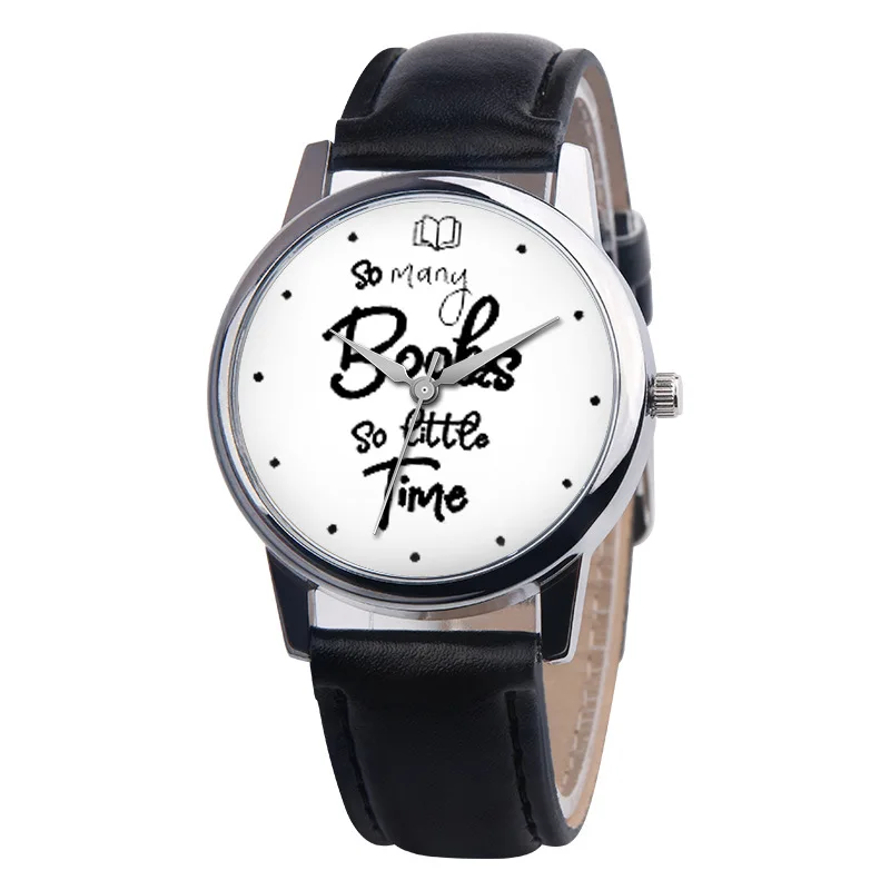 

8SEASONS PU Leather Quartz Wrist Watches So Many Books So Little Time Watch Trendy Simple Women Men Jewelry Multicolor, 1 Piece