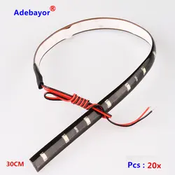 Новый автомобиль свет 10 шт./лот 30 см 15 SMD 3528 белый/красный/синий/зеленый цвет Водонепроницаемый гибкие Светодиодные ленты 30 см Длина
