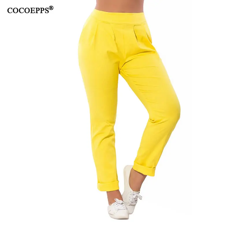 

COCOEPPS Plus Size Casual Pencil Pants Women Spring Big Size Solid High waist Long Pants 5XL 6XL 2019 Summer Pant for women