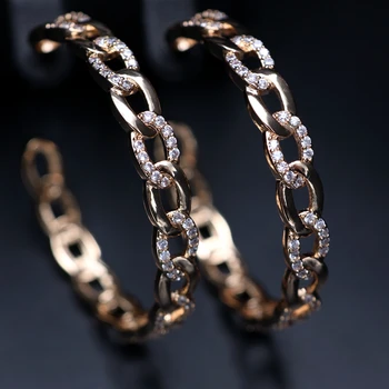 

Gold Color Big Circle Round Hoop Earrings Paved cubic zirconia luxury gorgeous cz Link Chain punk Earring 47mm For Women Jewelry
