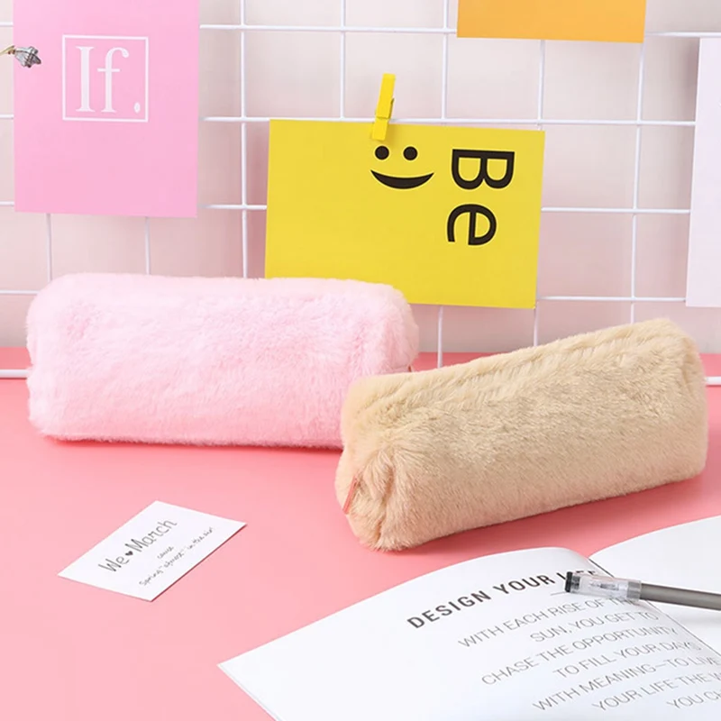 Cute Creative Solid Color Plush Pencil Case For Girls Pencil Bag Stationery Pencil Case Kawaii School Supplies