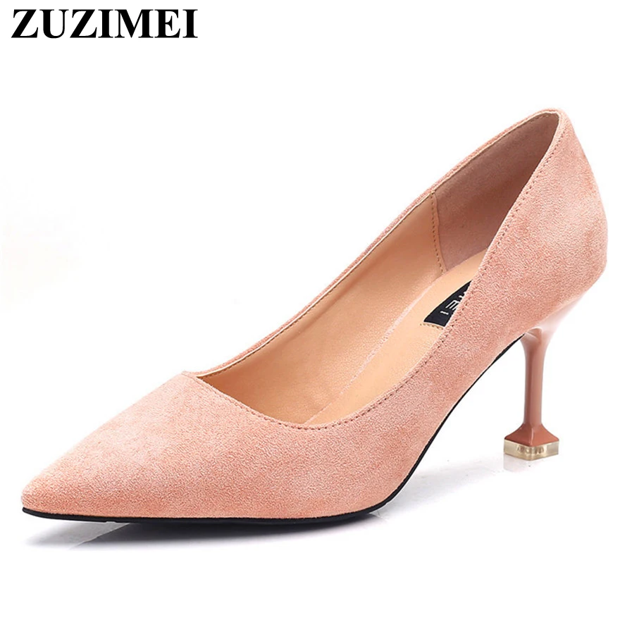 

Soft Leather Concise Female Office Shoe 2019 New Autumn Pointed Toe Women Pumps Shallow Fashion High Heels Dress Shoes Woman 7CM