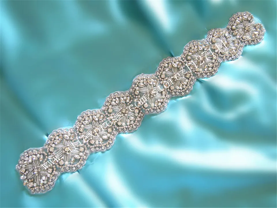 30 шт.) Свадебная Sash Hand бисером Серебряный Ясно Кристалл Rhinestone Аппликация для торжественные платья створки пояса wdd0645