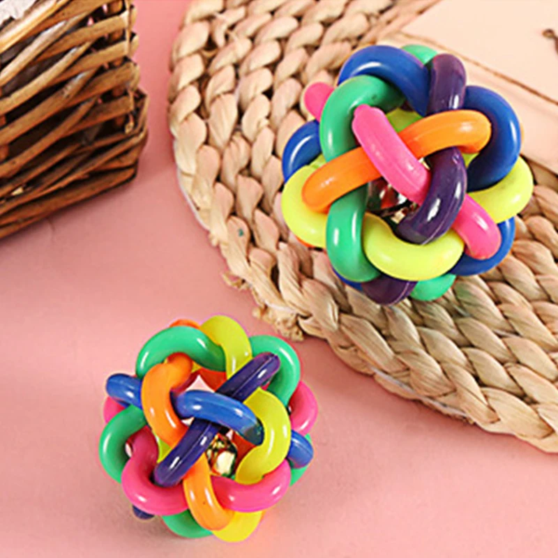 

New Colorful Dog Chewing Ball Weaving pet throwing toy pet interactive colorful bell rubber ball Chewing Dog Cat Toy