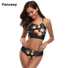 Fanceey 2018 dropshipping Cereja Imprimir Mulheres Bikini Set Swimwear Swimsuit Fato de banho Biquini Top & Bottom
