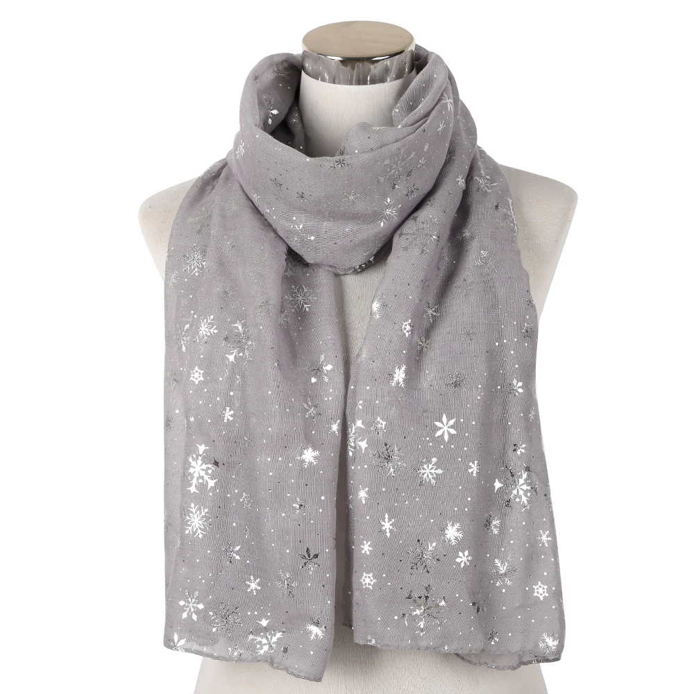 FOXMOTHER Новая мода легкий зимний черный серый темно-синий цвет шарф со снежинками хиджаб Echarp Шаль Обертывание женские шарфы Рождество