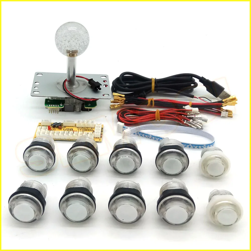 Аркадные наборы DIY части 5Pin джойстик+ 2x24 мм+ 8x30 мм 5 в светодиодный с подсветкой кнопочные ноль задержки USB энкодер для ПК аркадная игра