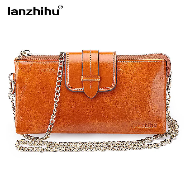 

New Women Clutch Leather Wallet Female Long Wallet Women Zipper Purse large capacity Money Bag Purse with Chain Strap