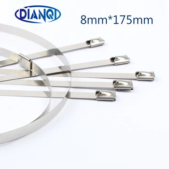 

100pcs 8mmx175mm 8mm*175mm Latching Self-Locking Stainless Steel wires cable ties self-Lock tie wrap zip ties 201 304 316