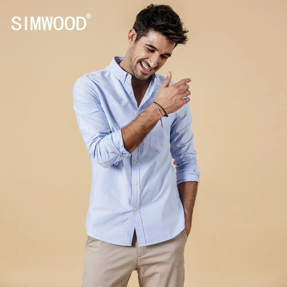 SIMWOOD العلامة التجارية الرجال قمصان جديد 2019 الأزياء طويلة الأكمام 100% النقي بلوزة قطن سليم صالح زائد حجم نحى قميص أكسفورد 180569